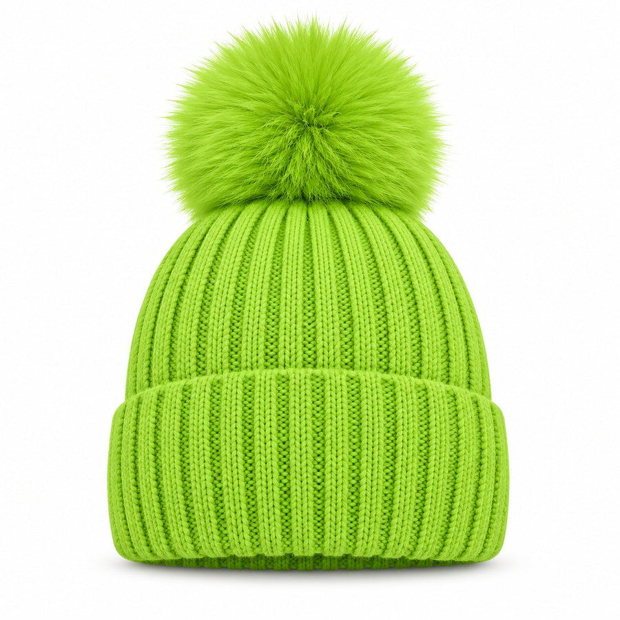 Oversized Pom Pom Ribbed Winter Beanie Hat — Main — AWARENESS